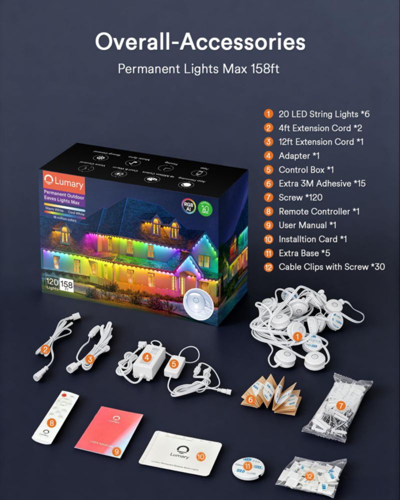 Luces exteriores Lumary 158 pies 120 LED RGBAICW