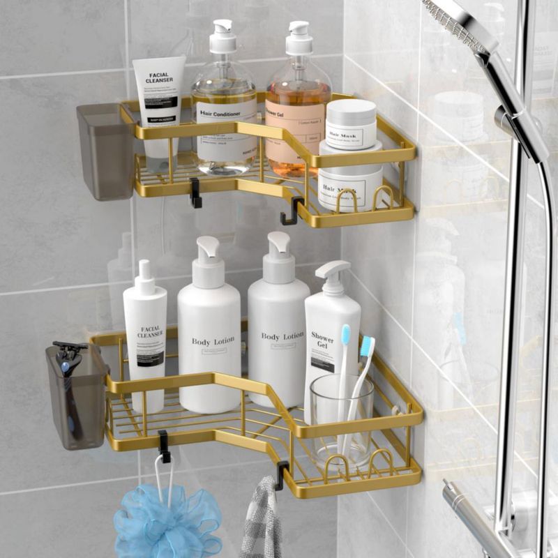 Organizador de Esquina para Ducha AKTECKE 2 Unidades Dorado con Adhesivo sin Taladro