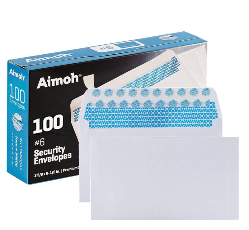 Sobre Aimoh #6 3/4 Seguridad paquete de 100 blanco 24 lb