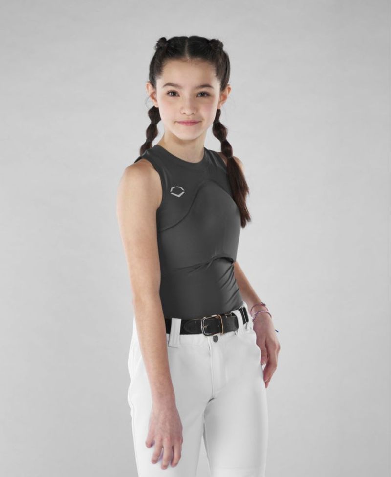 Camiseta EvoShield para niña con espalda cruzada gris talla juvenil mediana