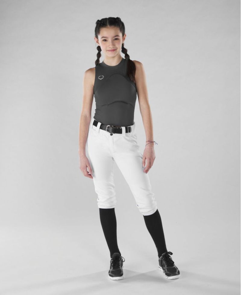 Camiseta EvoShield para niña con espalda cruzada gris talla juvenil mediana