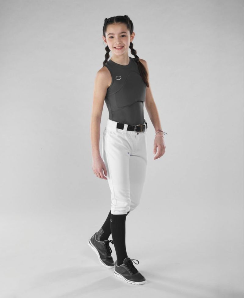 Camiseta EvoShield para niña con espalda cruzada gris talla juvenil mediana