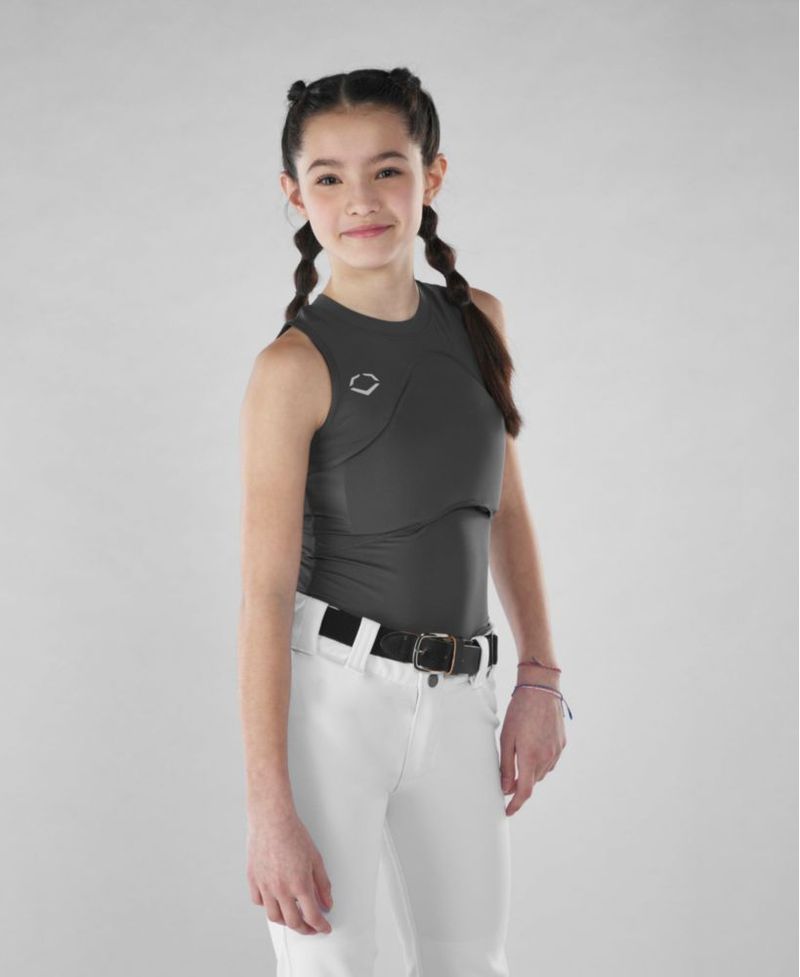 Camiseta EvoShield para niña con espalda cruzada gris talla juvenil mediana