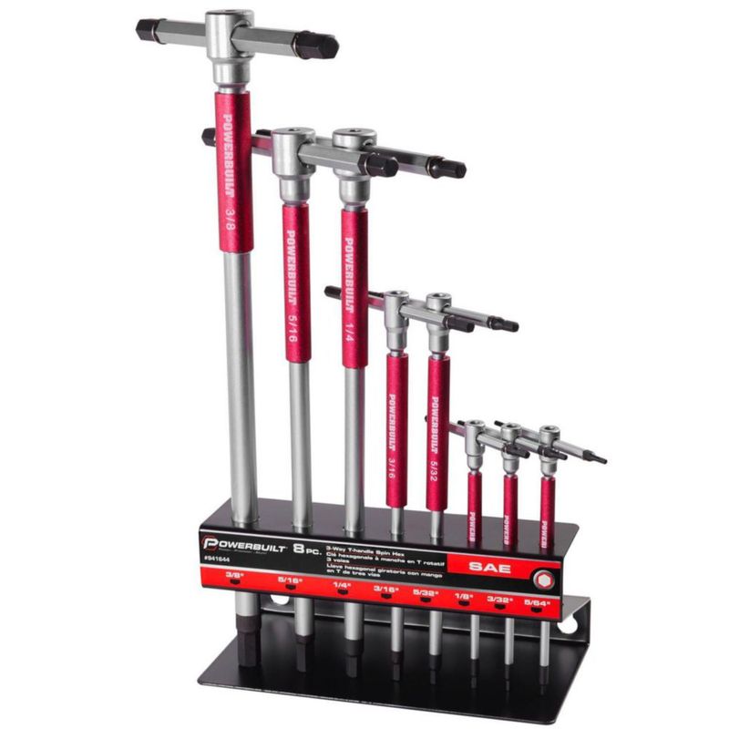 Juego de llaves Allen SAE de 8 piezas con mango en T Powerbuilt – rojo