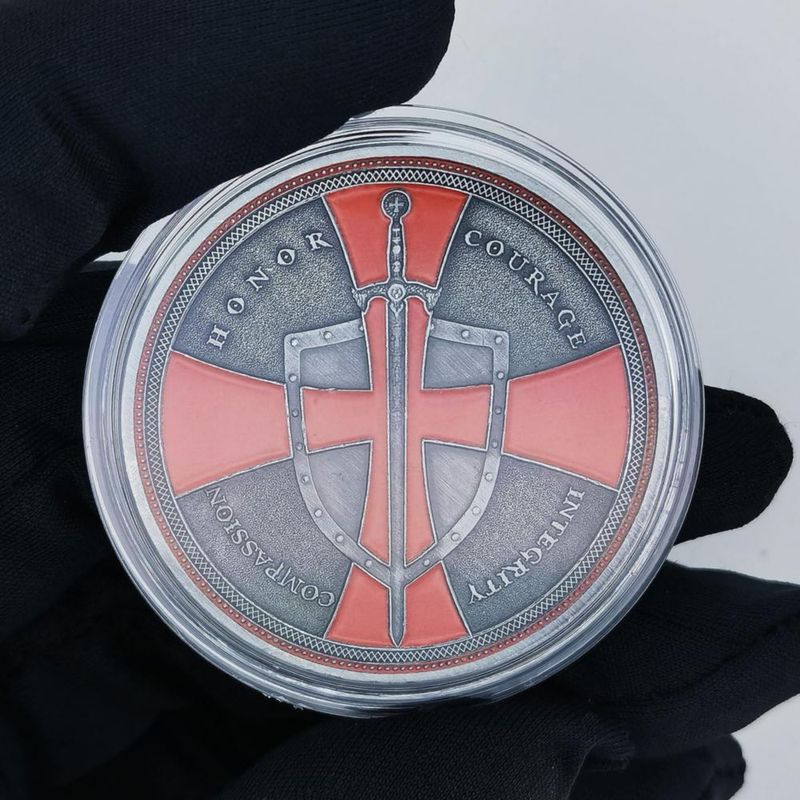 Moneda de Desafío WOERDA Caballero Templario Cruz Roja 4 cm