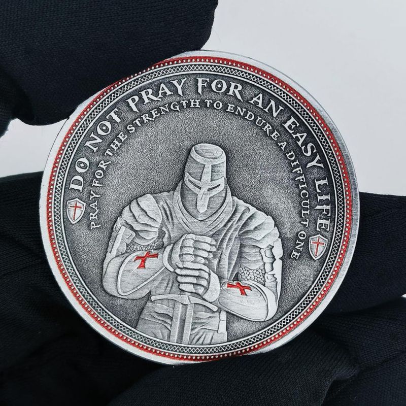 Moneda de Desafío WOERDA Caballero Templario Cruz Roja 4 cm