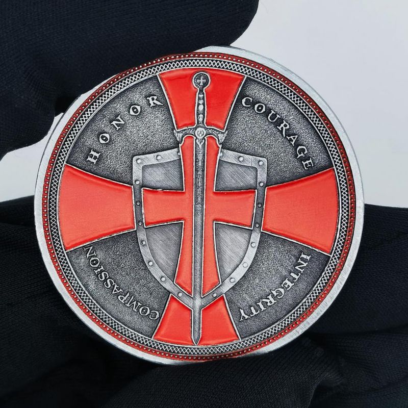 Moneda de Desafío WOERDA Caballero Templario Cruz Roja 4 cm