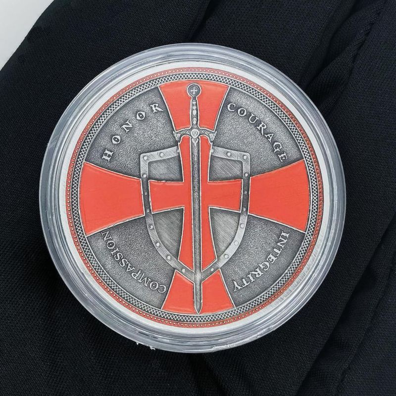 Moneda de Desafío WOERDA Caballero Templario Cruz Roja 4 cm