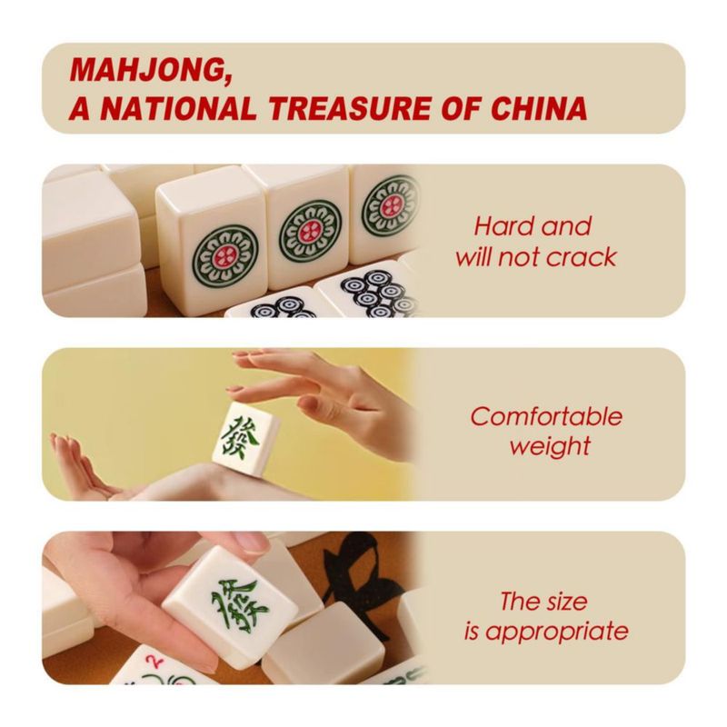 SEAMEW Juego Profesional de Mahjong Chino Tradicional - 30 mm 144 fichas de melamina verde y blanca con dados estuche blanco