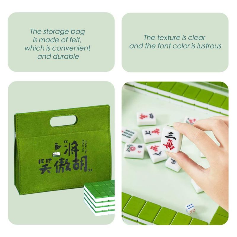 SEAMEW Juego Profesional de Mahjong Chino Tradicional - 30 mm 144 fichas de melamina verde y blanca con dados estuche blanco