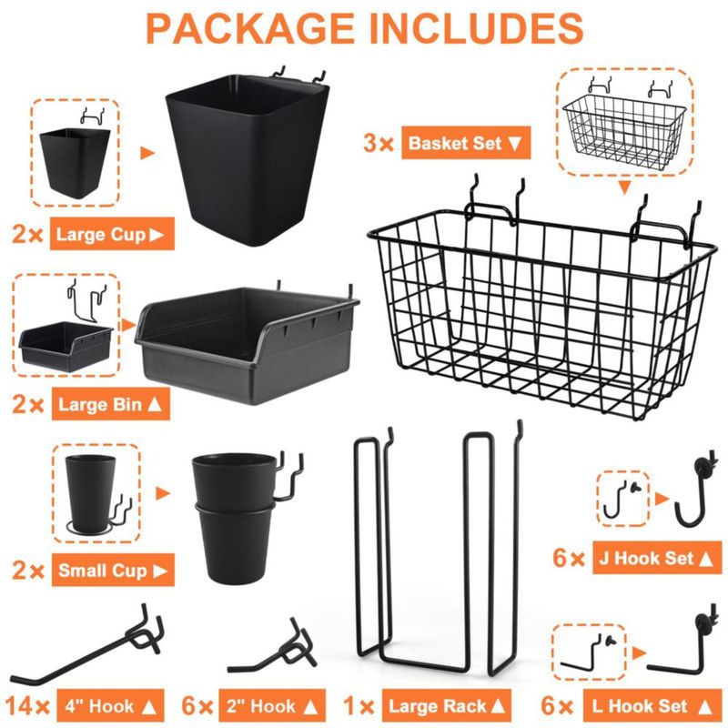 Kit organizador negro G.CORE 42 piezas para panel perforado
