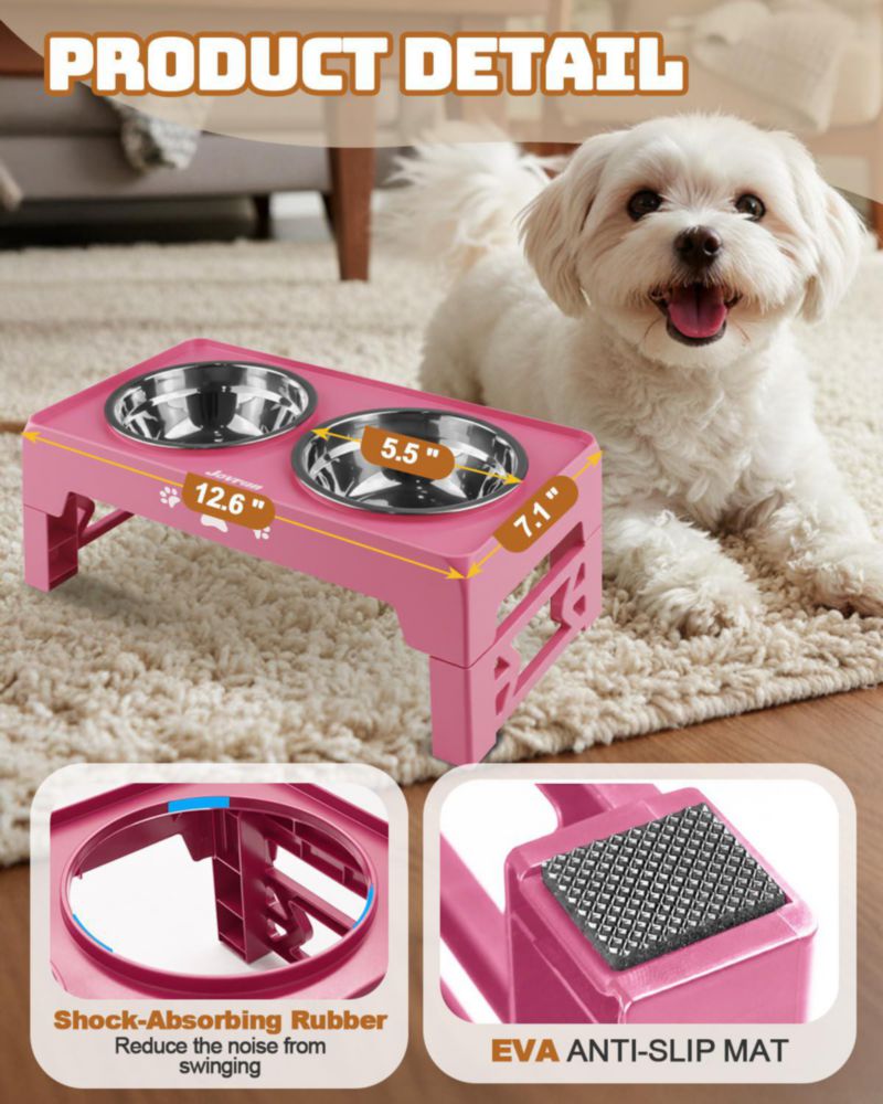Tazones Elevados Jovrun 2 x 14 cm Ajustables 26‑135 cm para perros y gatos