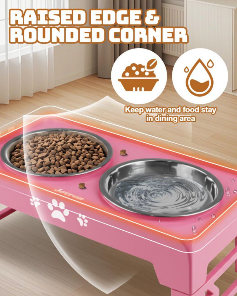 Tazones Elevados Jovrun 2 x 14 cm Ajustables 26‑135 cm para perros y gatos