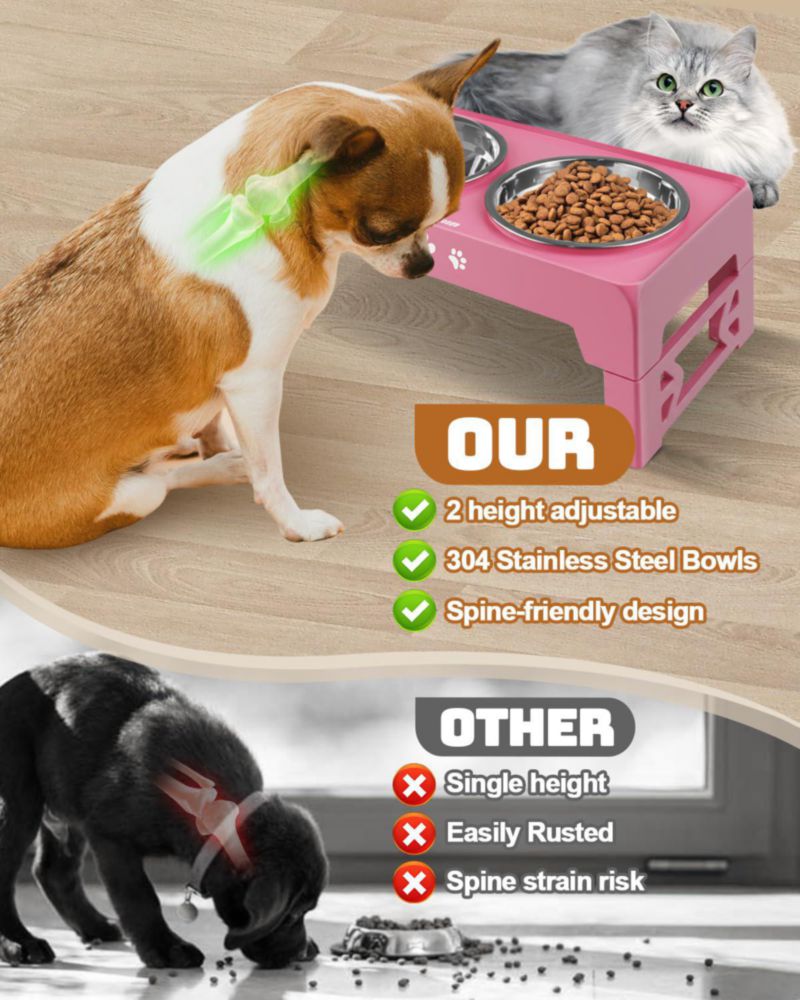 Tazones Elevados Jovrun 2 x 14 cm Ajustables 26‑135 cm para perros y gatos