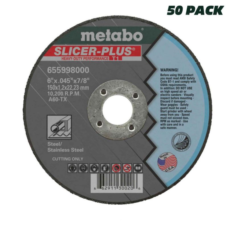 Disco de corte Metabo 115x23 mm Zirconia A60TX paquete de 50