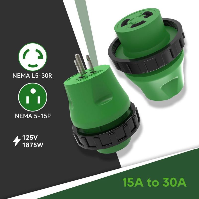 Adaptador RVGUARD 15A a 30A 125V 1875W verde