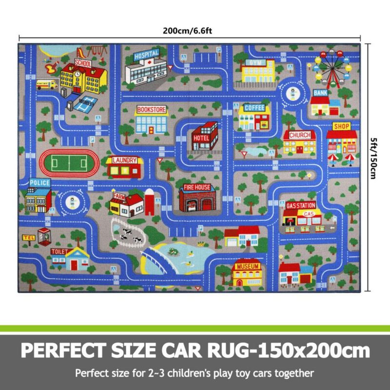 Alfombra Capslpad 150 cm × 200 cm Azul con mapa de ciudad – Tapete de juego