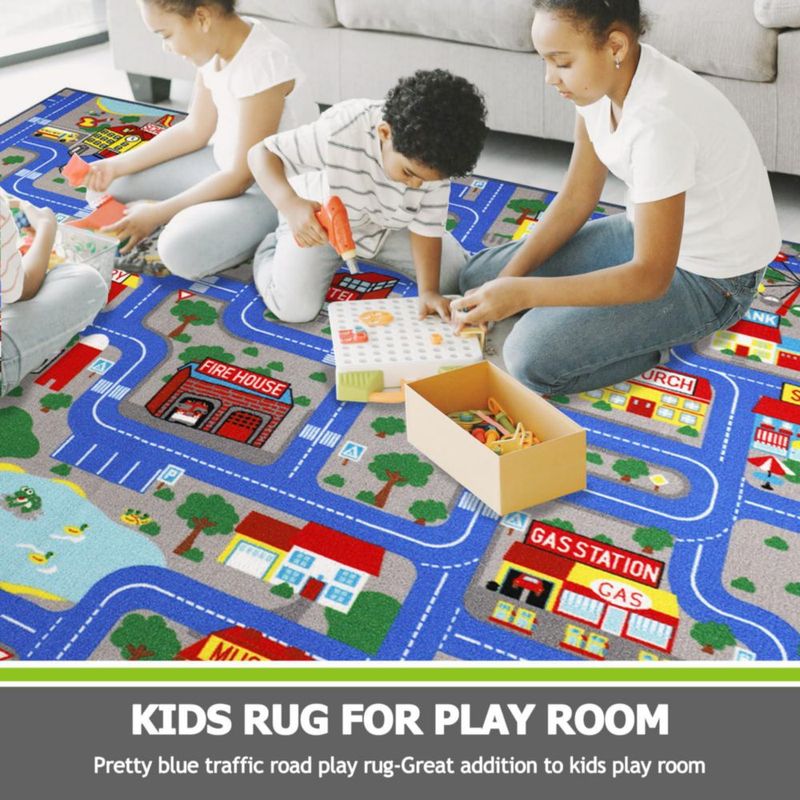 Alfombra Capslpad 150 cm × 200 cm Azul con mapa de ciudad – Tapete de juego