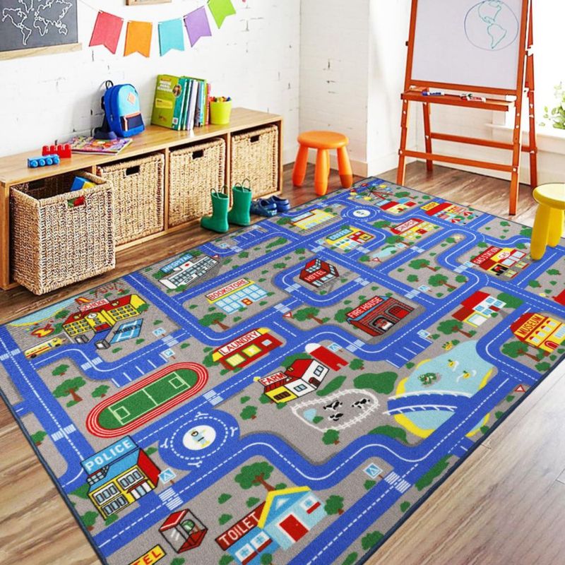 Alfombra Capslpad 150 cm × 200 cm Azul con mapa de ciudad – Tapete de juego