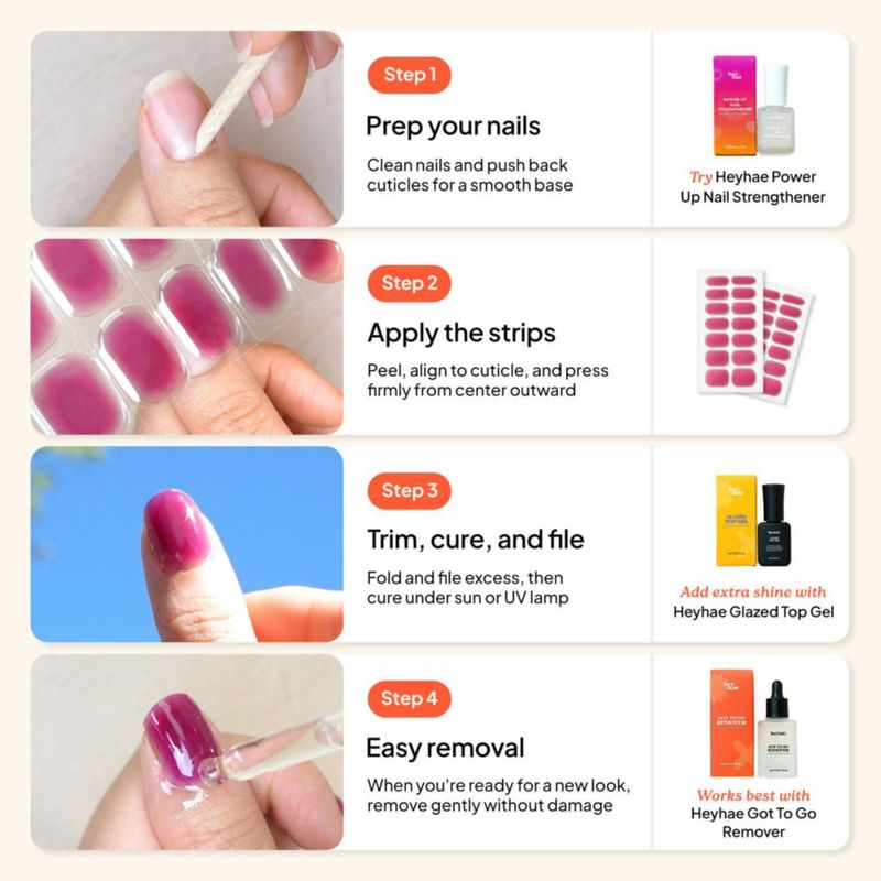 Tiras de Gel para Uñas Heyhae Pilates Princess - Pack de 28