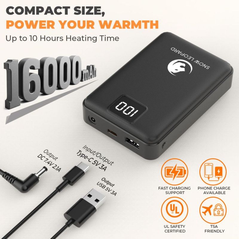 Chaleco Térmico SNOW LEOPARD 7.4 V 16000 mAh con Batería Incluida
