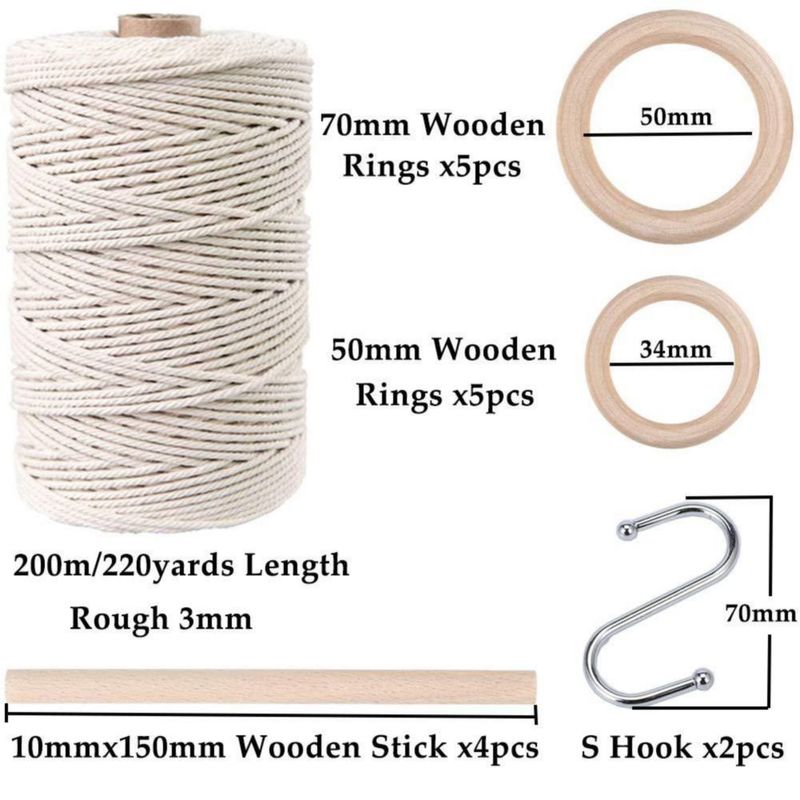 Kit de macramé MAOQIAN 120 piezas cuerda de algodón de 220 yd y cuentas