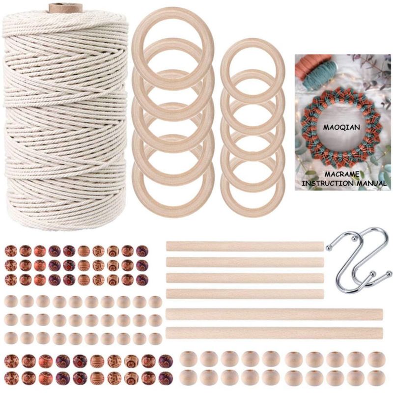 Kit de macramé MAOQIAN 120 piezas cuerda de algodón de 220 yd y cuentas
