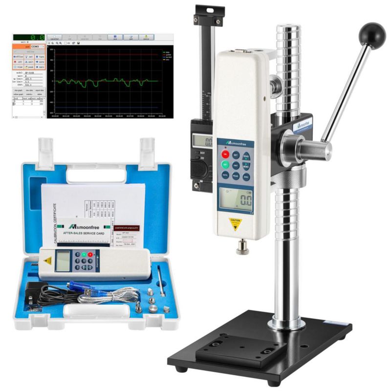 Mxmoonfree Medidor Digital de Fuerza Push‑Pull 500N/112Lbf con Soporte de Prueba de Palanca