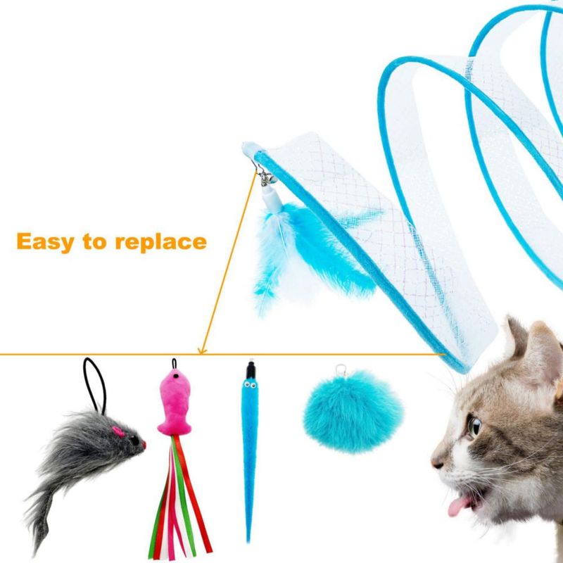 Túnel para gato CATENEED plegable azul con 5 juguetes