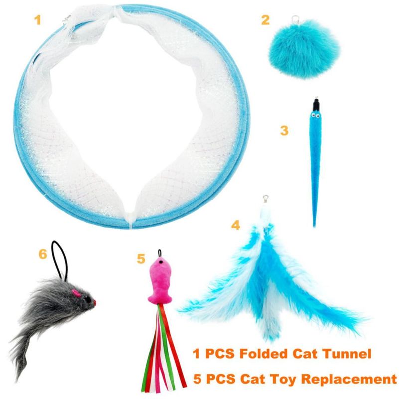 Túnel para gato CATENEED plegable azul con 5 juguetes