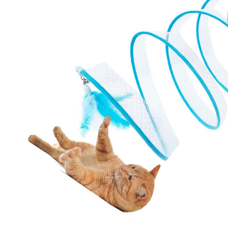 Túnel para gato CATENEED plegable azul con 5 juguetes