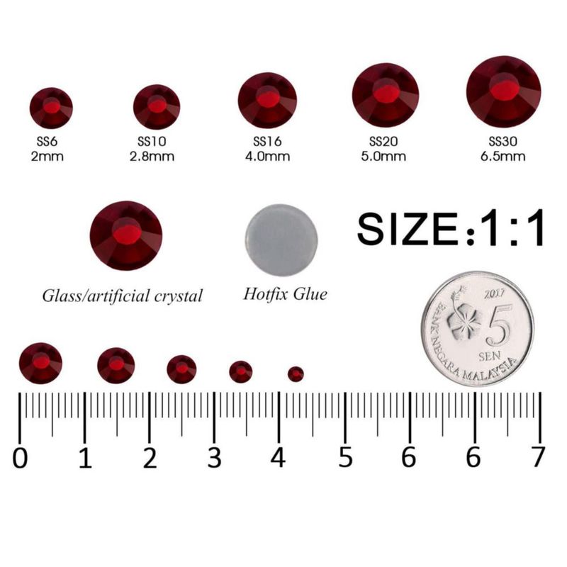 Kit de Strass Rojo MEIBITE 6796 piezas (SS6~SS30)