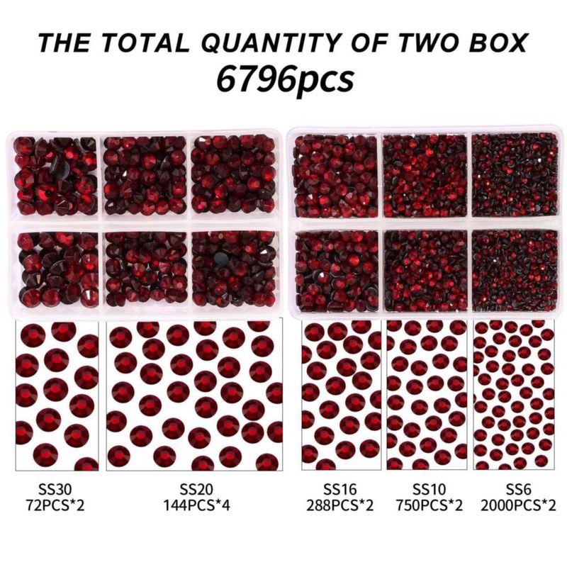 Kit de Strass Rojo MEIBITE 6796 piezas (SS6~SS30)