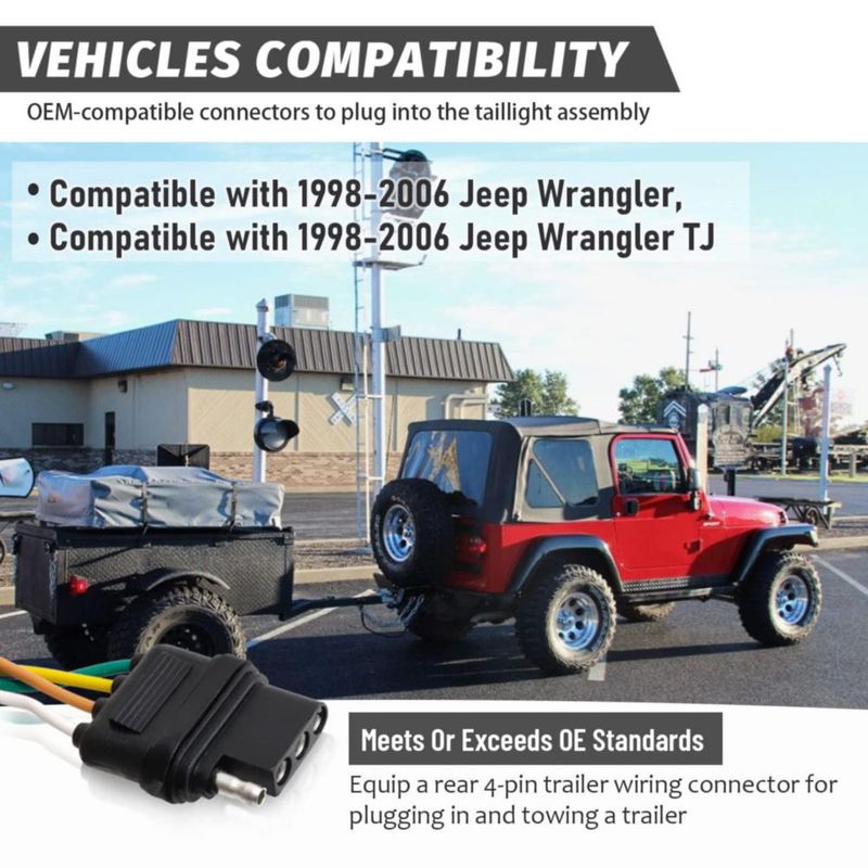 Arnés de cableado plano de 4 vías MECMO 200 cm para Jeep Wrangler TJ 1998‑2006