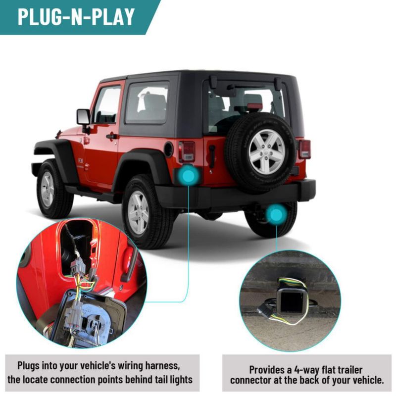 Arnés de cableado plano de 4 vías MECMO 200 cm para Jeep Wrangler TJ 1998‑2006
