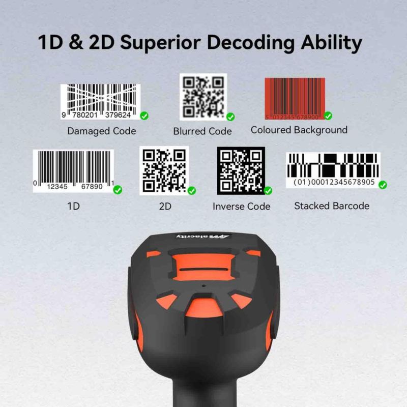 Escáner de códigos de barras Alacrity inalámbrico 433 MHz Bluetooth naranja