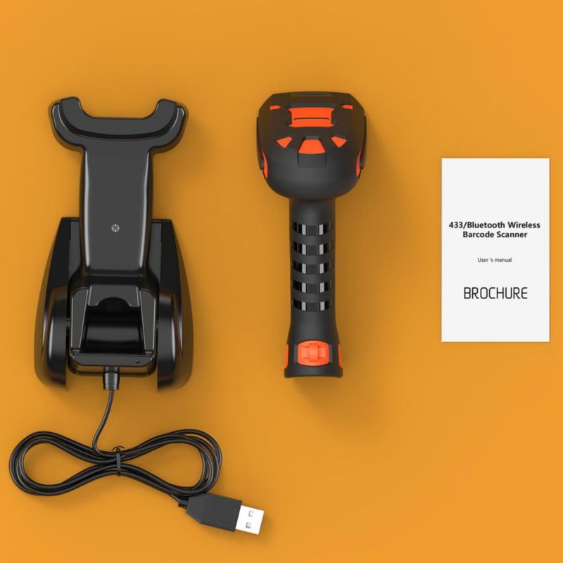 Escáner de códigos de barras Alacrity inalámbrico 433 MHz Bluetooth naranja