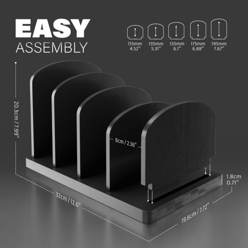 Soporte para libros CraftSaints de 4 secciones negro de sobremesa