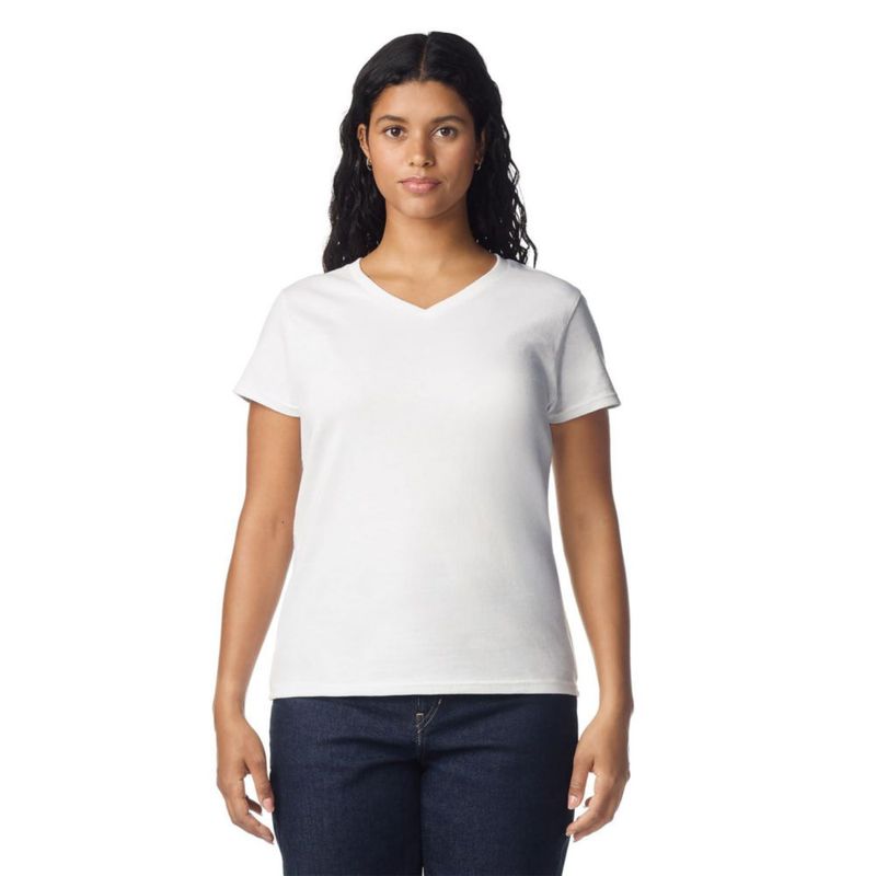 Camiseta de mujer Gildan cuello en V juego de 2 blanca talla mediana