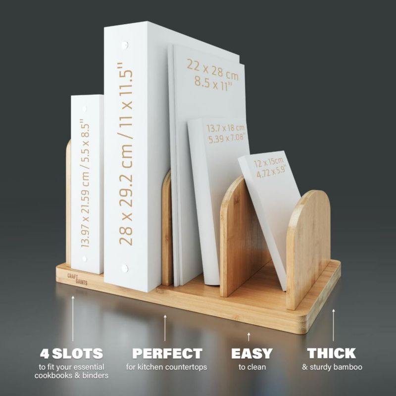 Soporte para libros CraftSaints de bambú de 4 secciones para mesa
