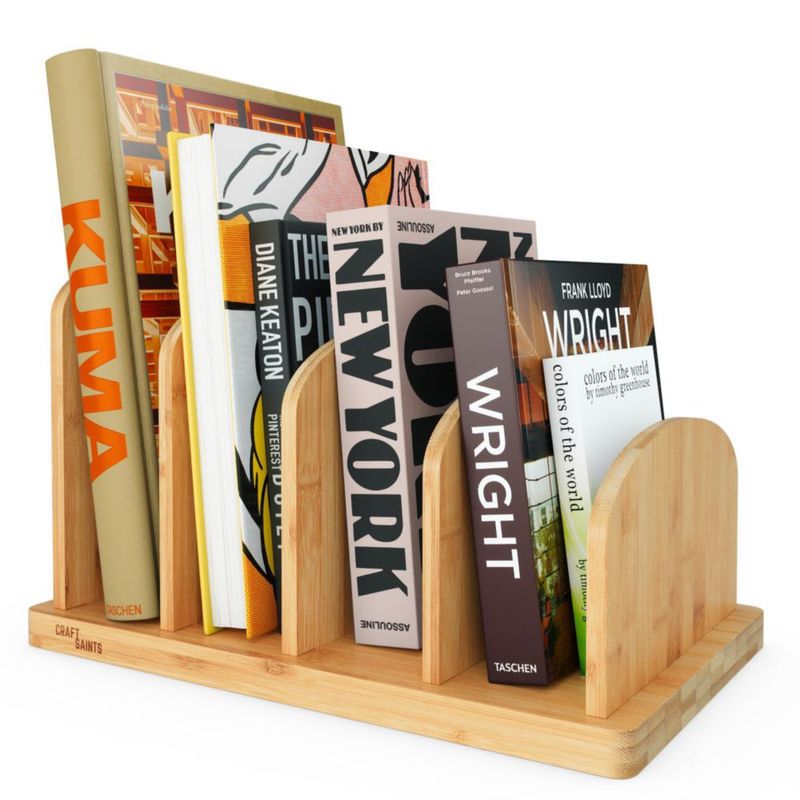 Soporte para libros CraftSaints de bambú de 4 secciones para mesa