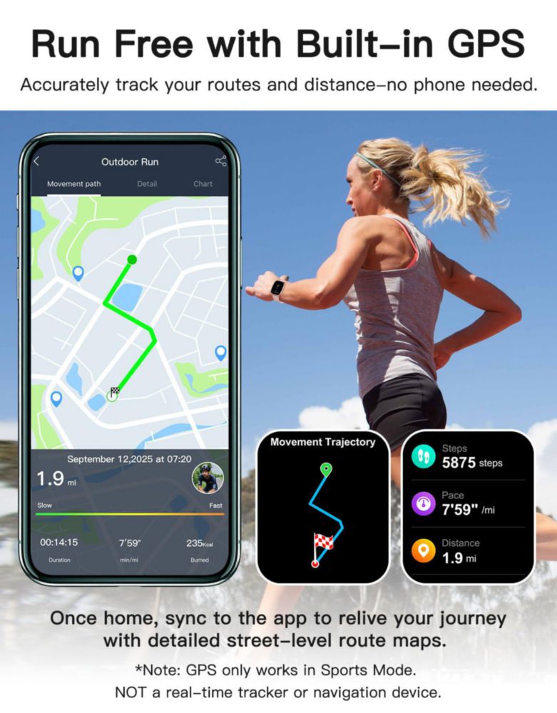 Reloj Inteligente HUAKUA GPS Rosa con Llamada/Respuesta 1.95"