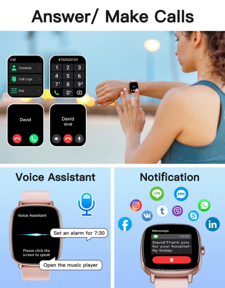 Reloj Inteligente HUAKUA GPS Rosa con Llamada/Respuesta 1.95"