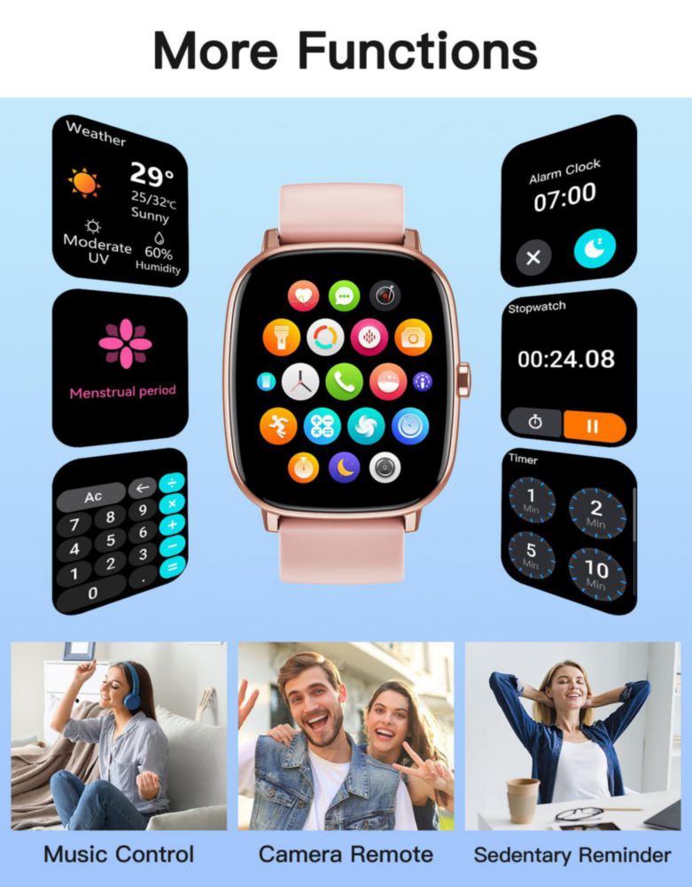 Reloj Inteligente HUAKUA GPS Rosa con Llamada/Respuesta 1.95"
