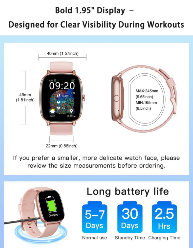 Reloj Inteligente HUAKUA GPS Rosa con Llamada/Respuesta 1.95"