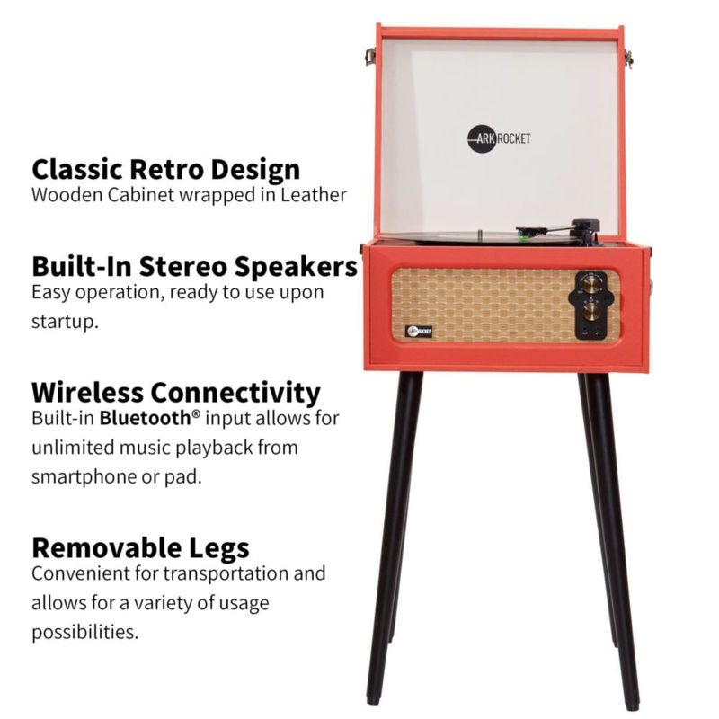 Tocadiscos Arkrocket Bluetooth de 3 Velocidades Naranja
