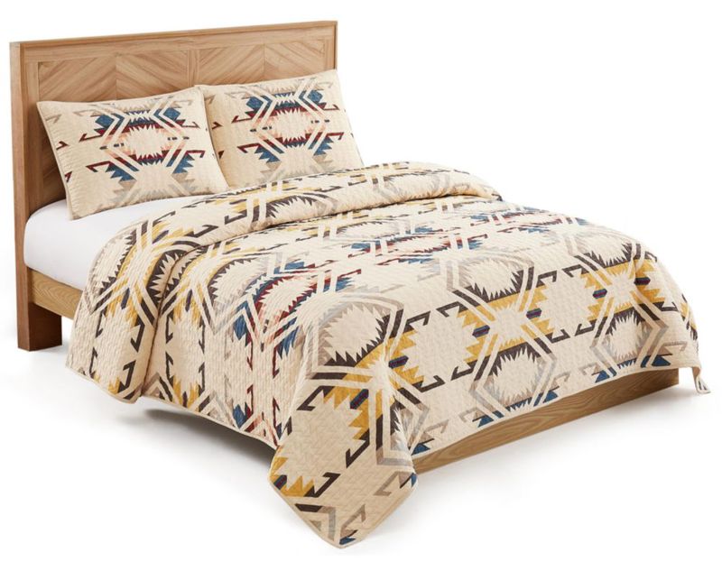 Juego de edredón Pendleton Queen 228 cm Beige diamante 3 piezas