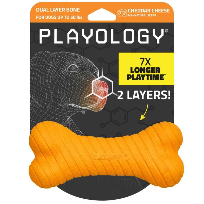 Juguete de Masticar Playology Doble Capa con Aroma a Queso Cheddar – Tamaño Mediano