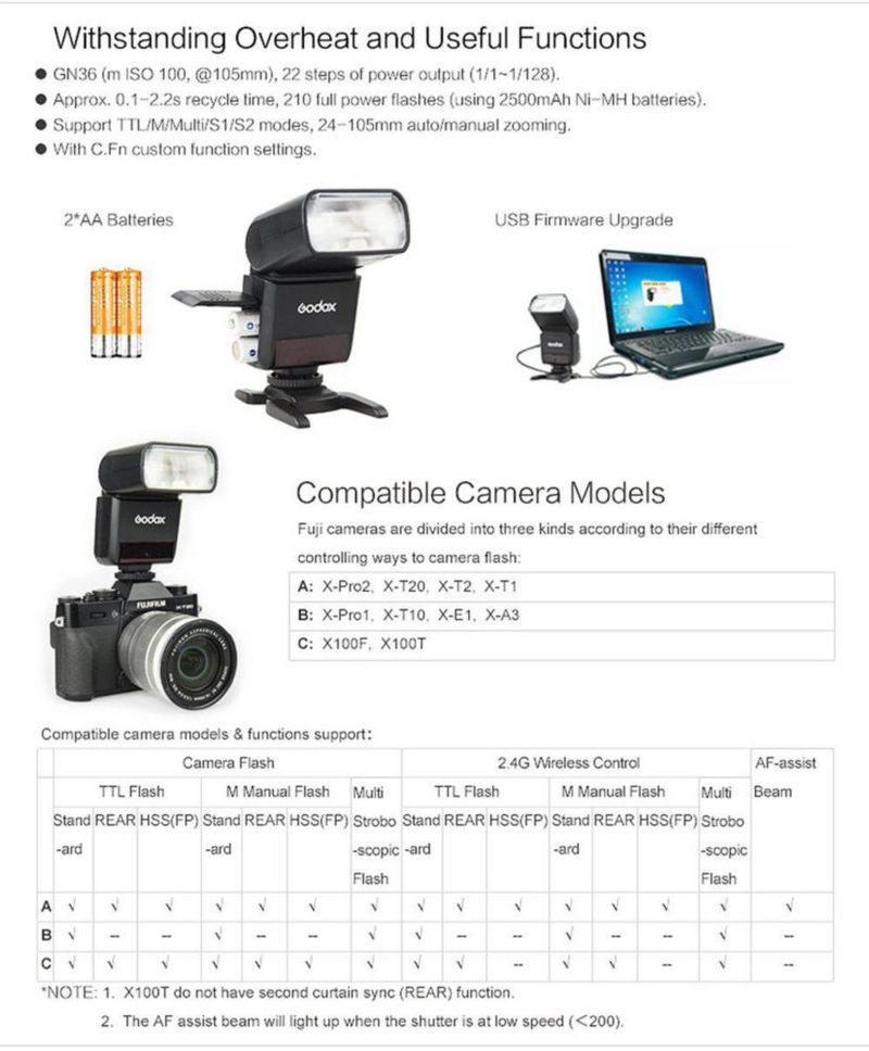Flash GODOX TT350F 2.4G TTL GN36 para Fuji