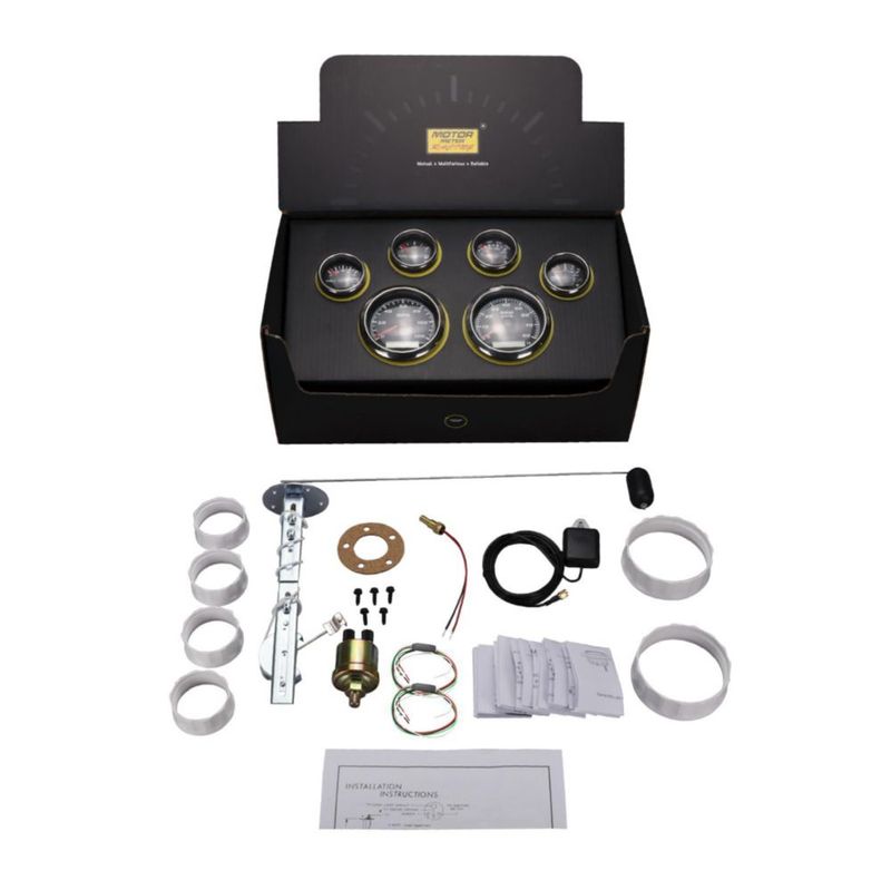 Juego de 6 medidores MOTOR METER RACING 85 mm/52 mm con esfera negra